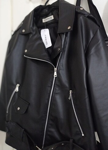 diğer Beden siyah Renk Kadın Deri Ceket Oversize (Etiketli Ürün)