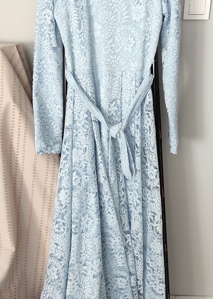 Bebe mavisi dantel tesettur abiye  - Görsel 3