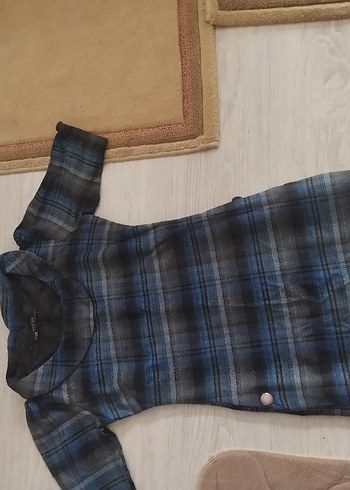 Diğer Düğmeli Kareli Gri mavi elbise