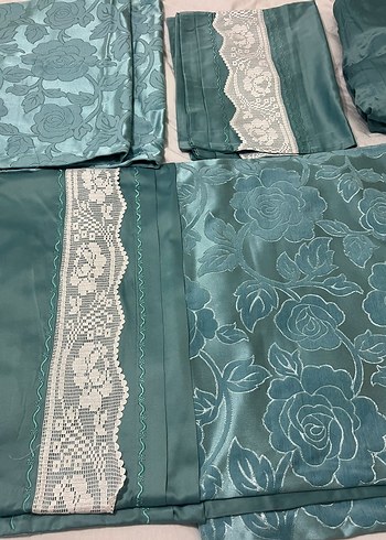 English Home çok özel tasarım premium dantelli el emegi Turkuaz pike Takımı