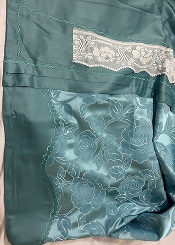 çok özel tasarım premium dantelli el emegi Turkuaz pike Takımı - Görsel 4