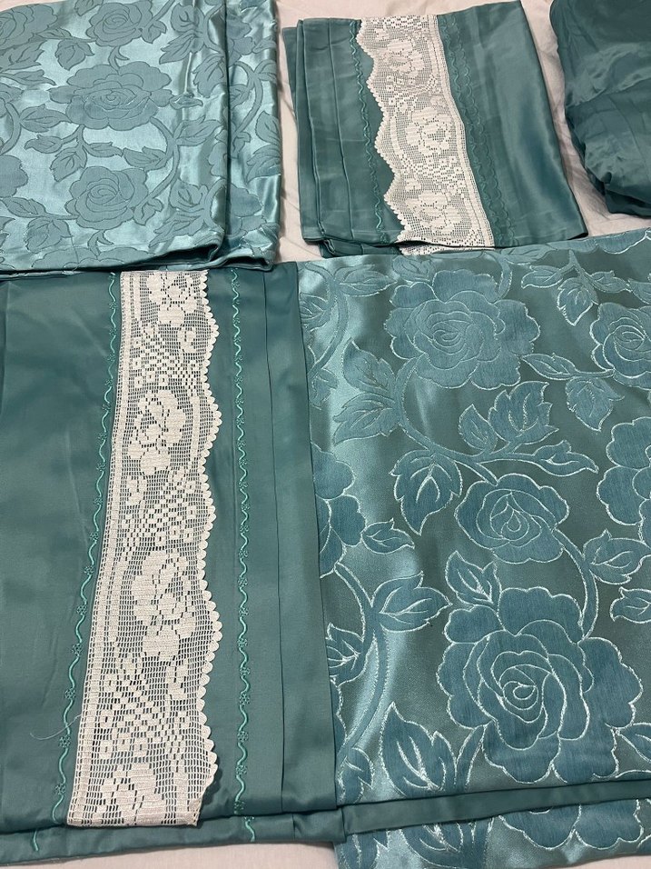 çok özel tasarım premium dantelli el emegi Turkuaz pike Takımı - Görsel 2