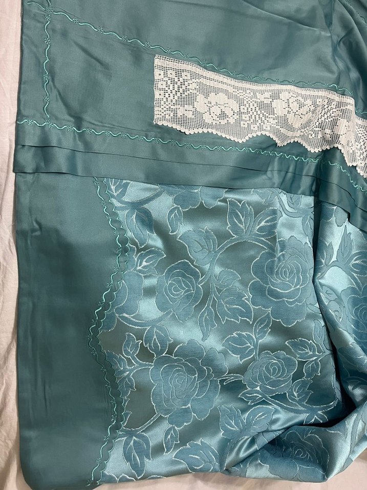 çok özel tasarım premium dantelli el emegi Turkuaz pike Takımı - Görsel 4