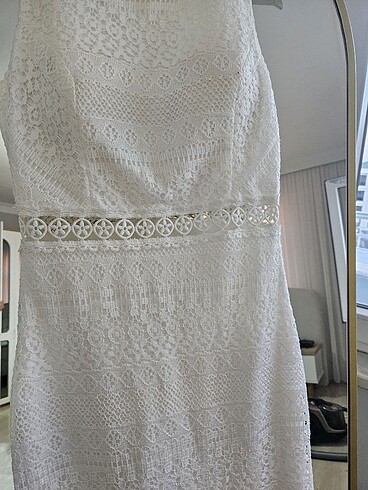 Dantelli beyaz abiye elbise - Görsel 5