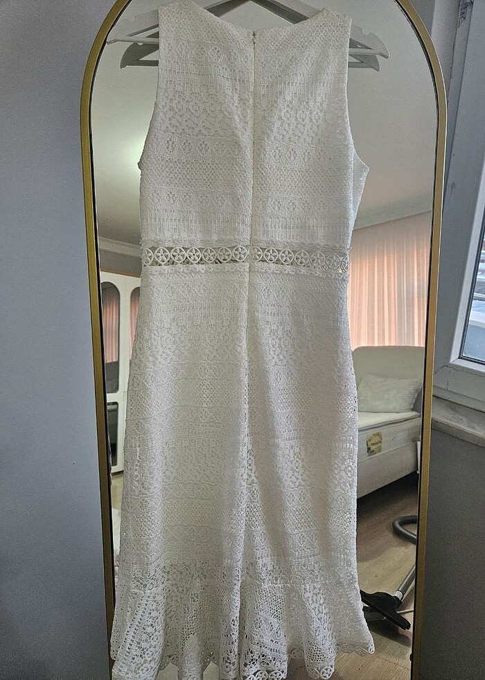 Dantelli beyaz abiye elbise - Görsel 3