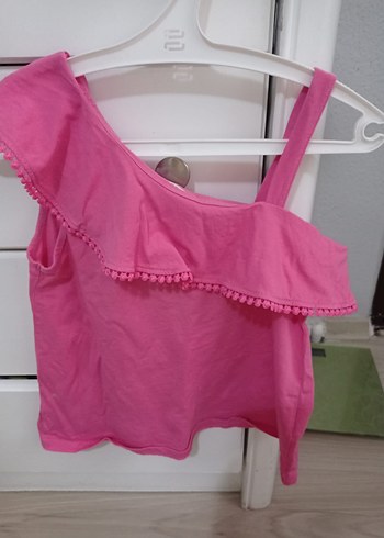 Pembe Kız Çocuk Fırfırlı Askısız Bluz - Görsel 2