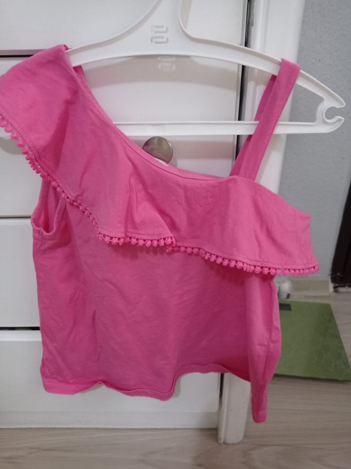 Pembe Kız Çocuk Fırfırlı Askısız Bluz - Görsel 2