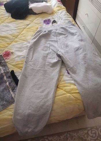 12-13 Yaş Beden gri Renk Kapüşonlu Baskılı Gri Denim Eşofman Takımı