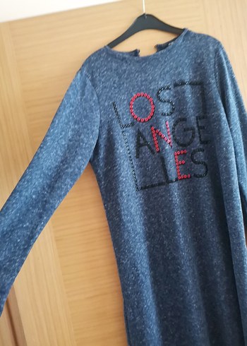 LC Waikiki Gri Uzun Kollu Triko Denim Elbıse lcv marka