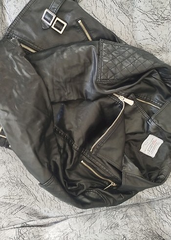 Derimod Kadın Siyah Deri Kemerli Biker Ceket