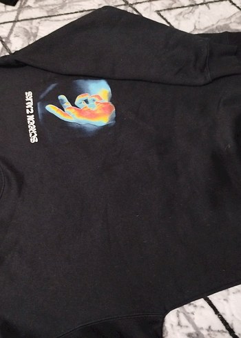 l Beden siyah Renk Siyah Baskılı Fermuarlı Kadın Sweatshirt