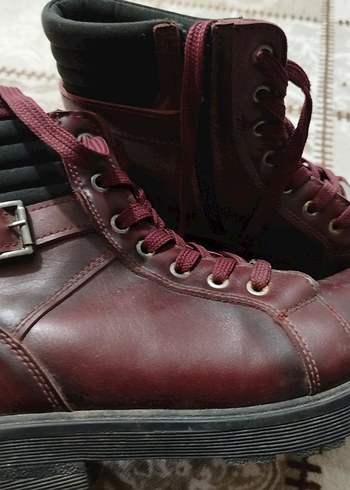 Ugg Bordo Deri Tokalı Biker Kadın Botu