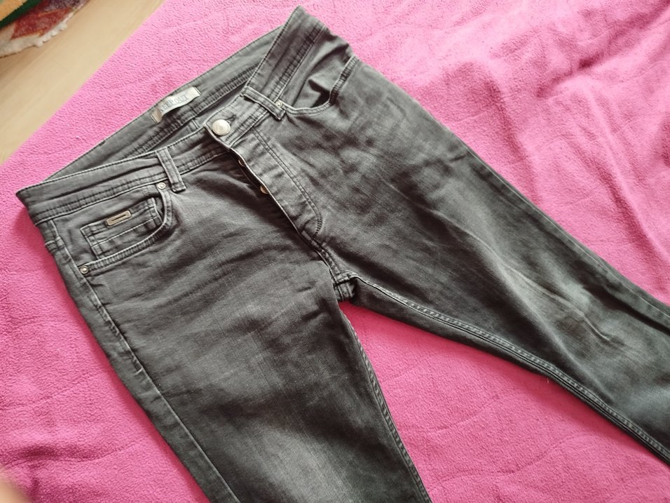 Düğmeli Gri Erkek Denim Jean - Görsel 5