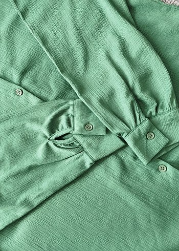 Yeşil Düğmeli Keten Kadın Gömlek - Görsel 5