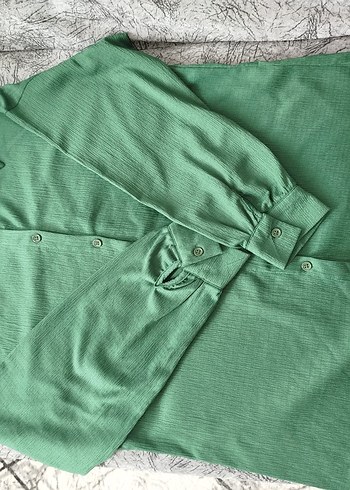 Yeşil Düğmeli Keten Kadın Gömlek - Görsel 3