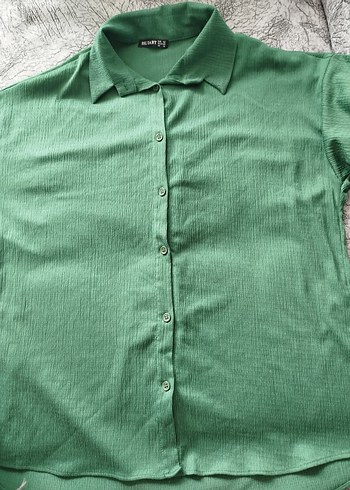 Yeşil Düğmeli Keten Kadın Gömlek - Görsel 4