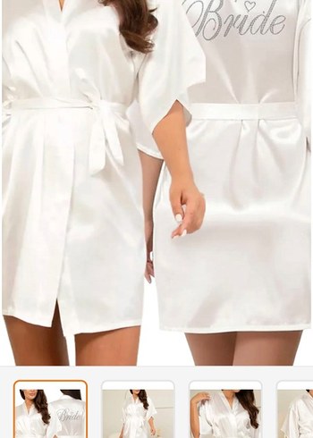 Beyaz Bride Baskılı Kısa Kollu Kadın Sabahlık - Görsel 2