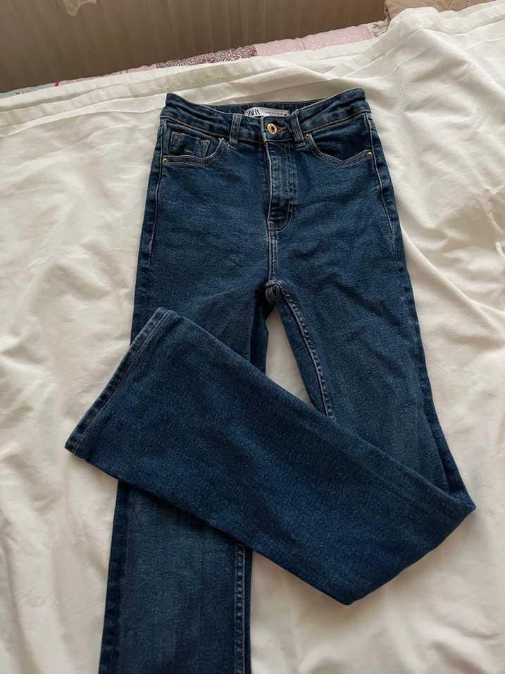 Düğmeli Mavi Denim Kadın Jean - Görsel 2