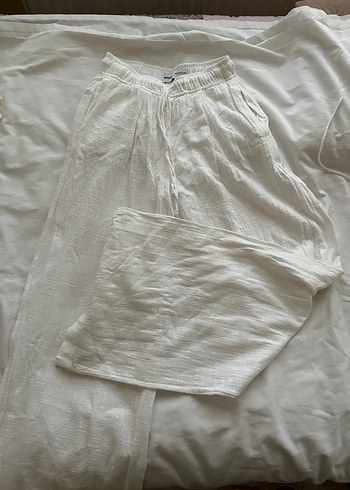 Beyaz Nakışlı Keten Pantolon - Görsel 2