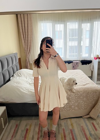 Zara 
Beyaz V Yaka Midi Kadın Elbise - Görsel 3