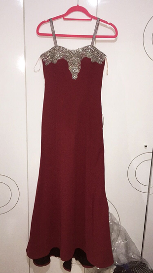 Bordo taş detaylı abiye