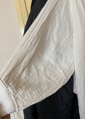 Bej müslin Kadın Gömlek, Düğmeli, Bol Kesim - Görsel 3