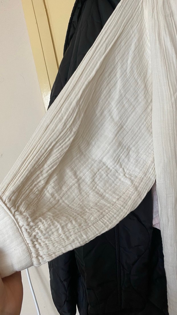 Bej müslin Kadın Gömlek, Düğmeli, Bol Kesim - Görsel 3