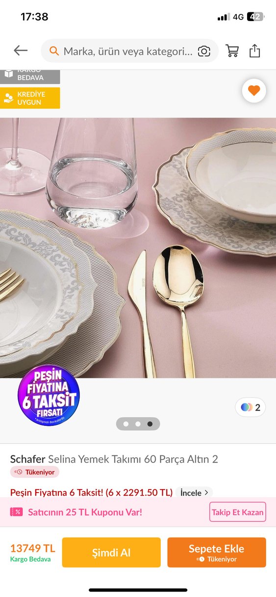 Schafer Selina 60 Parça Yemek Takımı Altın Detaylı - Görsel 3