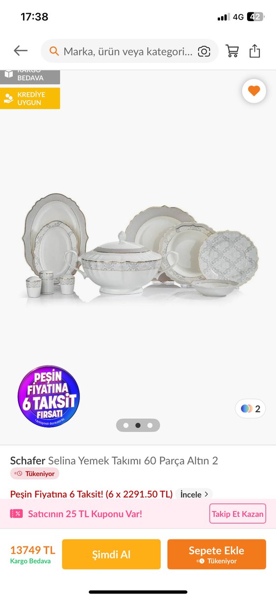 Schafer Selina 60 Parça Yemek Takımı Altın Detaylı - Görsel 2