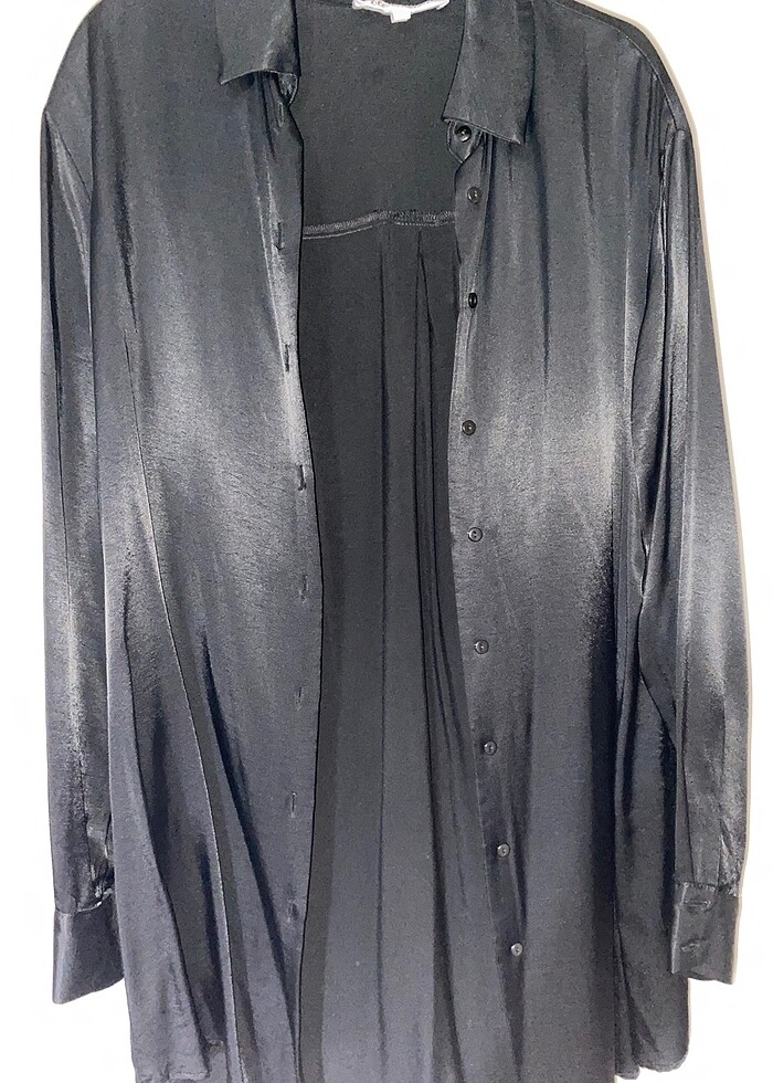 Siyah saten gömlek - Görsel 3
