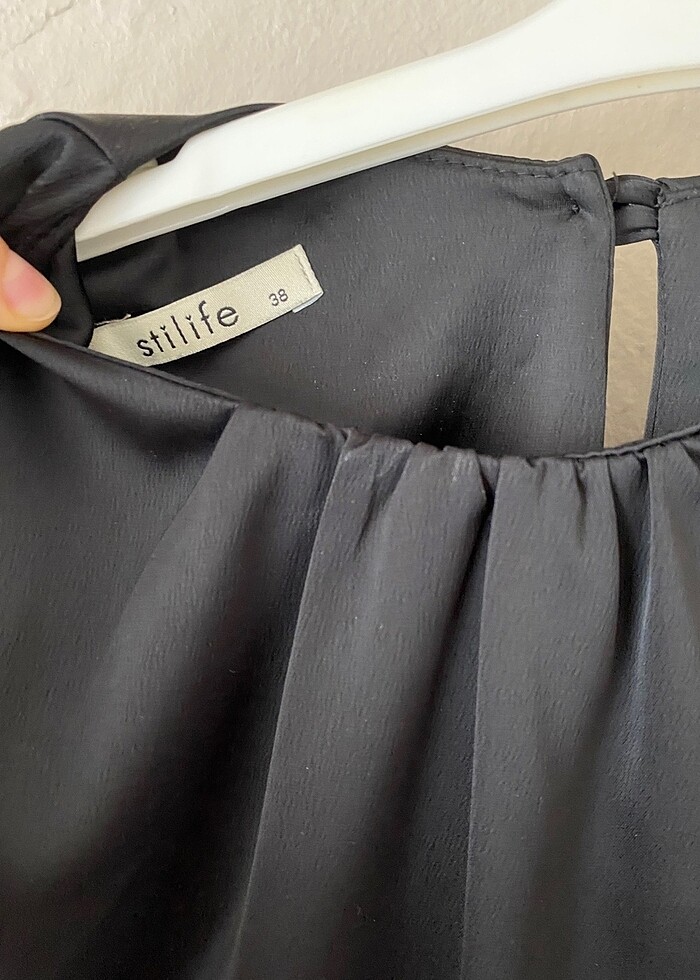 Siyah saten elbise - Görsel 5