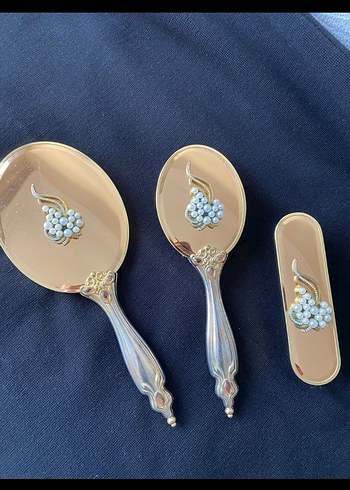 Altın İşlemeli Mini Makyaj Aynası Seti