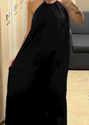 Siyah Askılı Uzun Kadın Elbise - Görsel 5