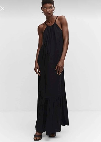 Siyah Askılı Uzun Kadın Elbise - Görsel 6