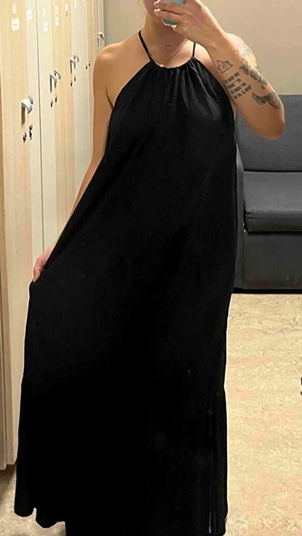 Siyah Askılı Uzun Kadın Elbise - Görsel 5