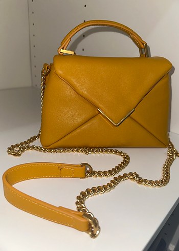 Sarı Zincir Detaylı Deri Kadın mango Çanta - Görsel 7