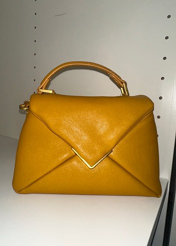 Sarı Zincir Detaylı Deri Kadın mango Çanta - Görsel 6