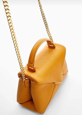 Sarı Zincir Detaylı Deri Kadın mango Çanta - Görsel 5