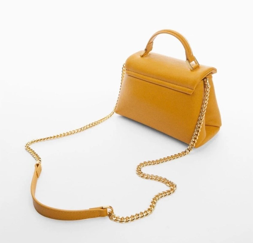 Sarı Zincir Detaylı Deri Kadın mango Çanta - Görsel 2