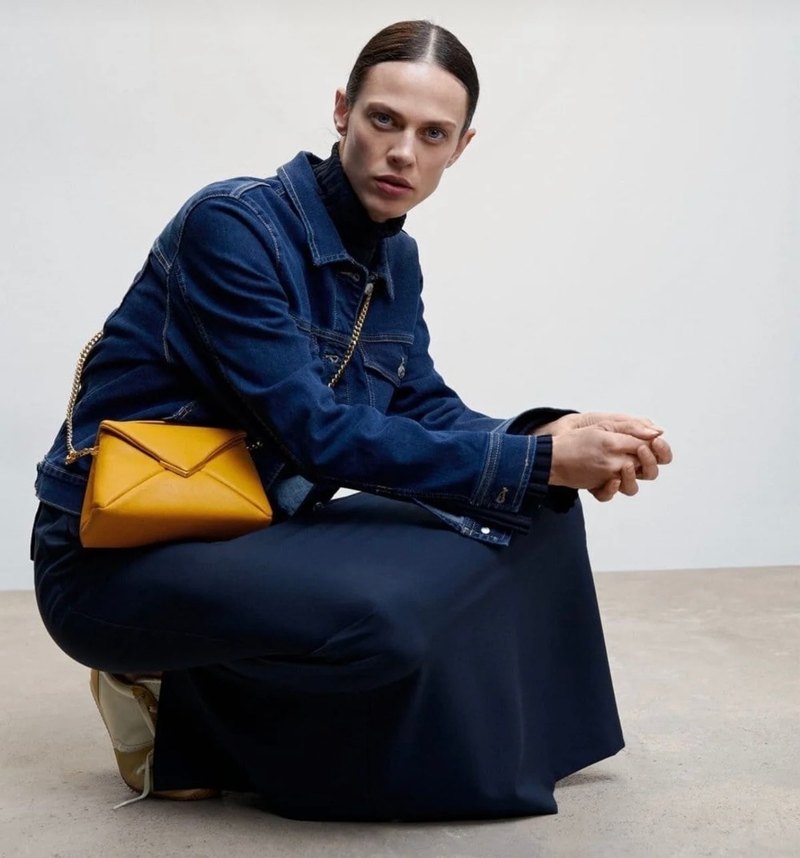 Sarı Zincir Detaylı Deri Kadın mango Çanta - Görsel 4