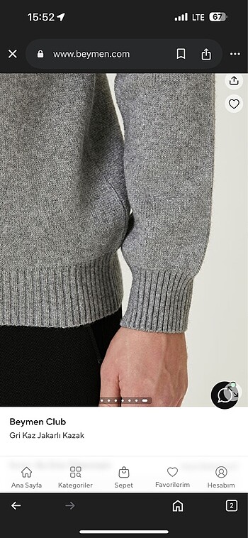 Bisiklet yaka beymen erkek yünlü kazak - Görsel 5