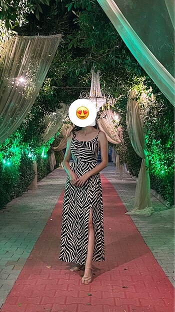 Saten Sateen marka zebra desenli saten elbise