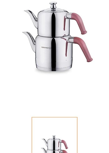 Pembe Saplı Paslanmaz Çaydanlık Seti