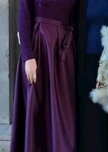 Mor Uzun Kollu Gotik Kadın Abiye Elbise - Görsel 2