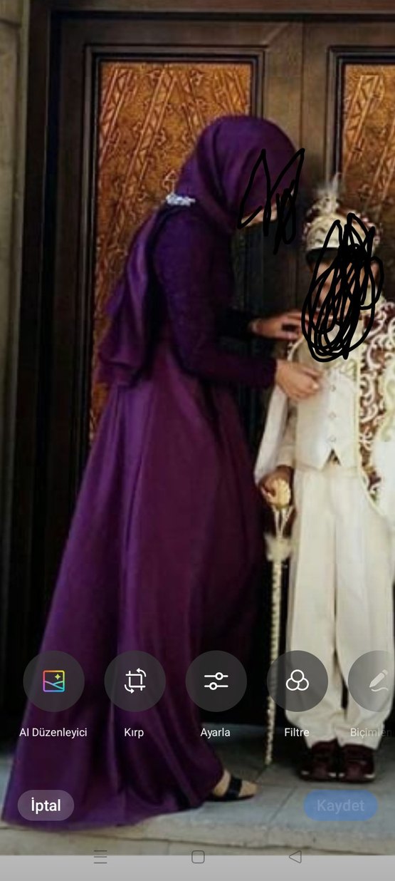 Mor Uzun Kollu Gotik Kadın Abiye Elbise - Görsel 3