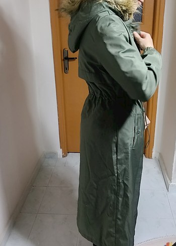 Kadın Haki Kamuflaj Kemerli Mont - Görsel 4