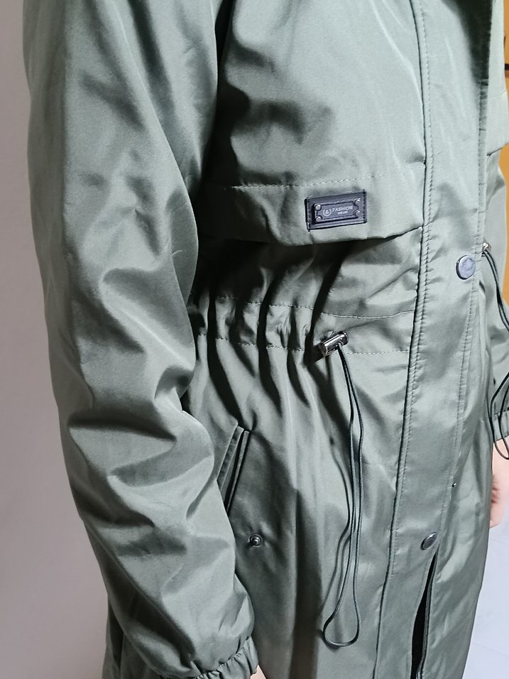 Kadın Haki Kamuflaj Kemerli Mont - Görsel 5