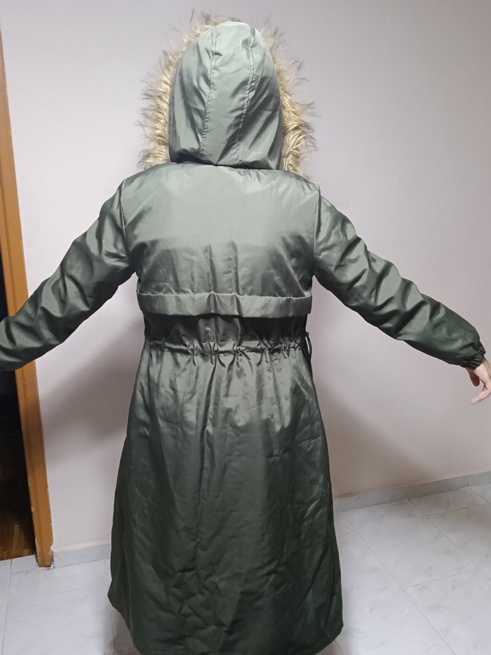 Kadın Haki Kamuflaj Kemerli Mont - Görsel 2