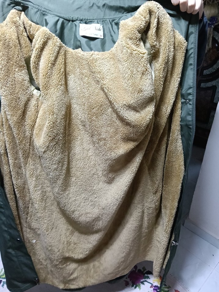 Kadın Haki Kamuflaj Kemerli Mont - Görsel 3