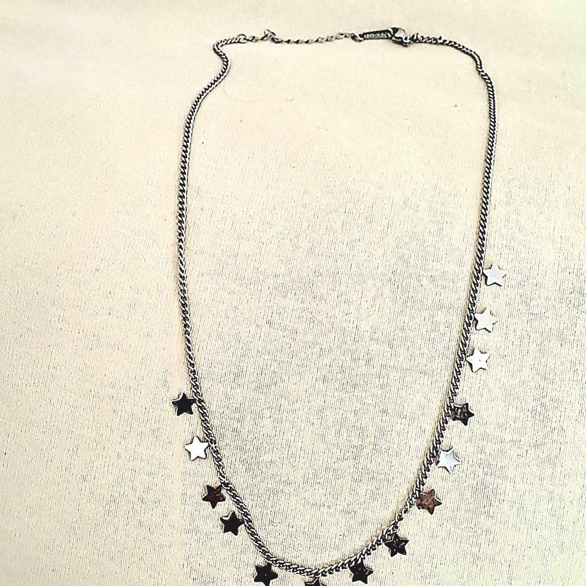 Çelik Yıldızlı Kalın Zincirli Kolye - Görsel 2